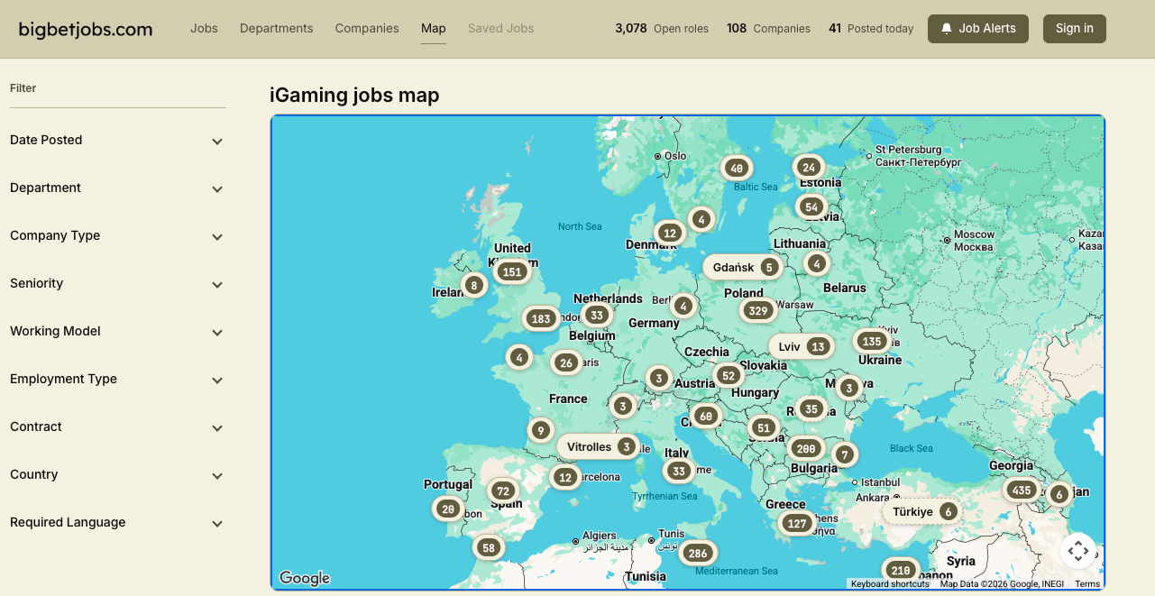 What the user sees when they navigate to the jobs map page